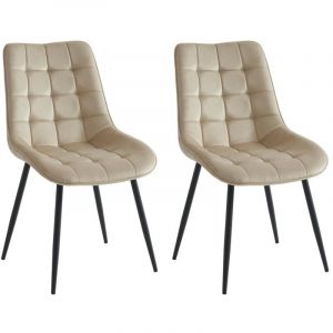 Vente-unique - Lot de 2 chaises matelassées - Velours et métal noir - Beige - ollua