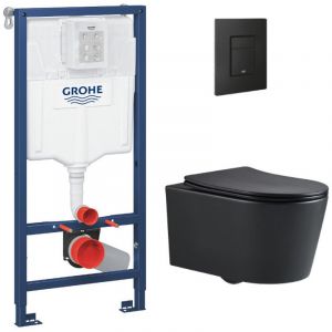 Grohe Pack WC B&acirc;ti-support Rapid SL + WC SAT sans bride noir mat + Abattant softclose + Plaque noire mat (RapidSL-BlackSATrimless-KF0)