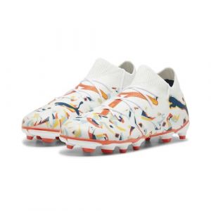 Puma Unisex Youth Future 7 Match Creativity Fg/Ag Jr Soccer Shoes White-Ocean Tropic-Turquoise Surf-Hot Heat-Sun Stream, 28 EU