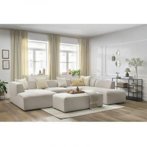 Bobochic Canap&eacute; panoramique Canap&eacute; panoramique fixe megeve avec pouf tissu chin&eacute; Angle gauche Beige - Beige
