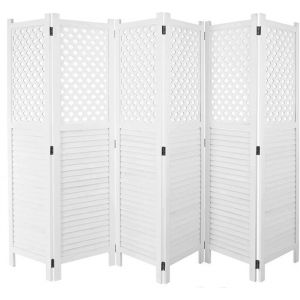 D&eacute;coshop26 Paravent cloison de s&eacute;paration pare-vue 6 panneaux 170x245cm en bois blanc 040003910