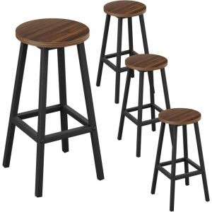 Lot de 4 Tabourets de Bar Klihome - Siège Rond en Bois d'Ingénierie - Structure Métallique - Tabouret Fixe Haut - Chaise Haute Cuisine - Repose-Pieds