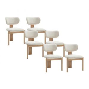 Lot de 6 chaises en tissu bouclette et bois d'hévéa - Blanc - wilana