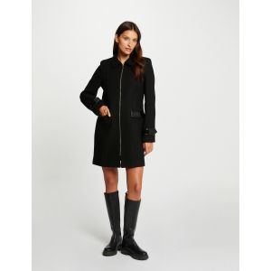 Morgan Manteau droit d&eacute;tails simili cuir noir femme - Taille 40