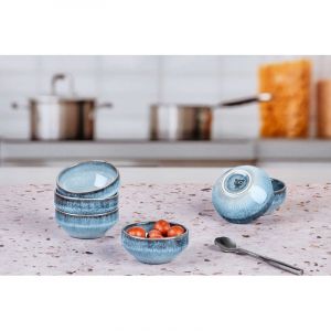 Lot de 6 petits bols en gr&egrave;s bleu D8