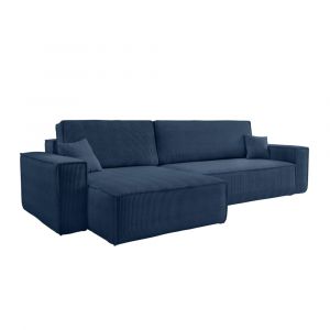 Loungitude Canapé d'angle max réversible et convertible en velours côtelé - Bleu