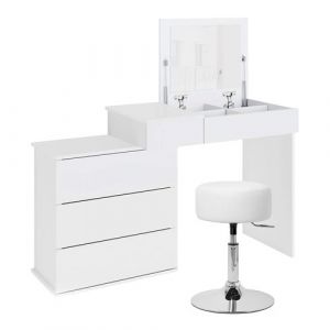 ML-Design Coiffeuse Table de Maquillage Blanc, 117,5x78x45 cm, avec Miroir et Tabouret
