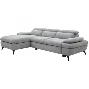 Vente-unique - Canapé d'angle gauche convertible en tissu texturé avec coffre de rangement gris morava