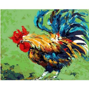 Peinture au num&eacute;ro : Le Coq - sans ch&acirc;ssis en bois