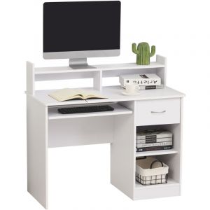 Homcom Bureau informatique multimédia multi-rangements panneaux particules blanc 104x48x95cm Blanc