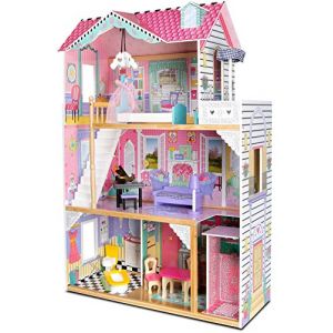 Leomark New Royal Mansion Doll Apart House Mansion de rêves Maison de poupée Villa Appartement - en Bois - avec Meubles + Lampes LED