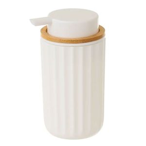 Wadiga Distributeur de savon plastique blanc et bambou