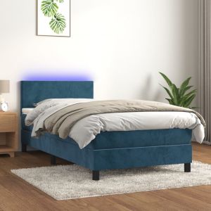 VidaXL Sommier tapissier et matelas et LED Bleu foncé 80x200cm Velours - Dark blue