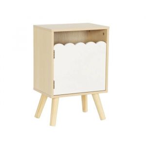 Table de chevet enfant décor bois blanc 1 porte. pieds bois de pin - 34 x 23.5 x 52 cm - Azur