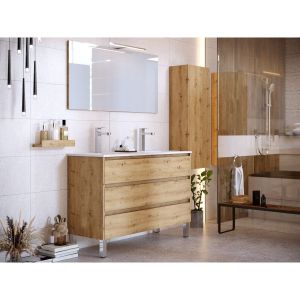 Image de Bobochic Ensemble de salle de bain 120 cm avec pieds et colonne BAYO chêne clair - Bois naturel