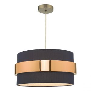 Image de Lumiere Dar Oki - Pendentif Cylindrique Easy Fit Abat-Jour Bleu Marine Avec Bande En Cuivre