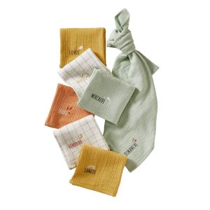 Vertbaudet Coffret semainier de 7 Langes en Gaze de Coton Bio* Blanc/Multicolore TU