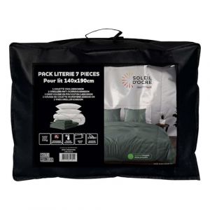 Soleil d'Ocre Ensemble Couette et Parure 7 Pi&egrave;ces Boheme Kaki pour lit en 140x190 cm