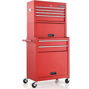 Servante d'atelier à 6 tiroirs avec armoire de rangement et coffre outils amovible caisse à outils roulante verrouillable étagère réglable rouge 20_0006819
