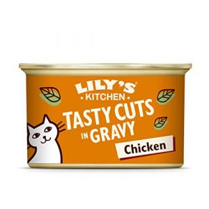 Lily's Kitchen Aliment humide naturel en boîte pour chats adultes, Délicieuses bouchées au poulet en sauce, recette sans céréales (24 x 85g barquettes)