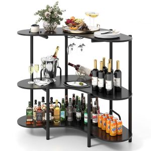 Coast Table de bar de cuisine à 3 niveaux avec support de verre et cadre en métal - Home Bar Minibar Noir 120 x 66 x 102 cm