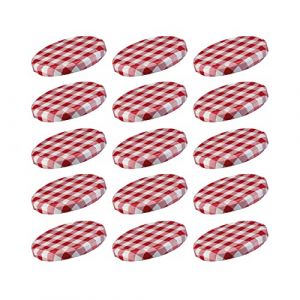 Westmark 15 Couvercles &agrave; visser Twist-Off pour Bocaux de Conversation, Rond, &oslash; 58 mm, en Fer blanc, Rouge-blanc, Quadrill&eacute;, 409822E3