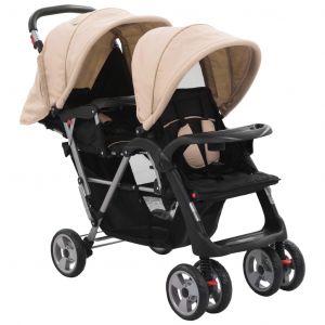 Image de VidaXL Poussette tandem Taupe et noir Acier