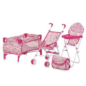 Chipolino TRIXY Ensemble 3en1 pour poupée Poussette pliable avec sac à langer Chaise haute Lit parapluie jouet enfant 3-6 ans Licorne