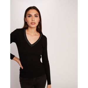 Image de Morgan Pull manches longues avec bandes bijoux noir femme