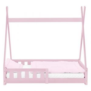 ML-Design Lit d'Enfants Tipi Rose avec Protection Contre les Chutes en Bois de Pin Massif