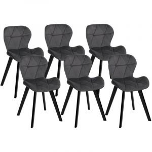 Idmarket Lot de 6 chaises ROBINE en velours gris foncé pieds noirs