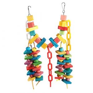 Yosoo Jouet &agrave; m&acirc;cher en Bois Perroquet Balan&ccedil;oire Suspendu Oiseaux Cage Jouet Perruche Multicolore
