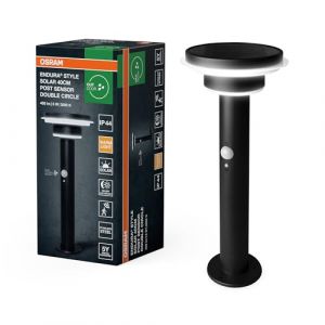 Osram Luminaire extérieur solaire ENDURA Style, boîtier en acier inoxydable, noir, IP44, avec capteur de mouvement et de lumière du jour, alimentée par l'énergie solaire, adaptée aux entrées et