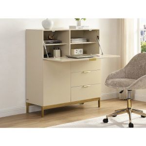 Secrétaire avec 2 porte et 3 tiroirs - MDF et métal - Beige - ERWIN