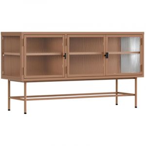 Oviala Buffet moderne 3 portes 120 cm en métal et verre marron