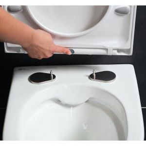 Geberit Pack WC Bâti-support + Cuvette SAT rimless fixations invisibles + Abattant softclose + Plaque blanc alpin GebSATrimless-B
