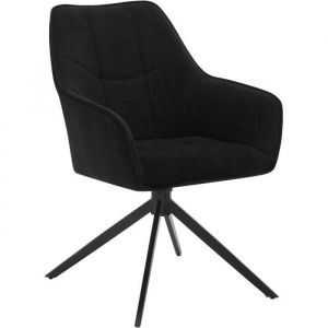 Chaise de Salle à Manger Pivoter à 360°en Chenille + velours côtelé + métal. 45 x 41 x 86cm. Chaise de Cuisine avec Dossier. Noir - Woltu