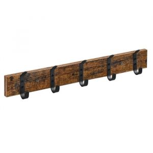 Acaza - Porte-Manteau mural avec 5 Crochets - Porte-Manteau mural compact en Bois - Style industriel - Vintage Marron et Noir