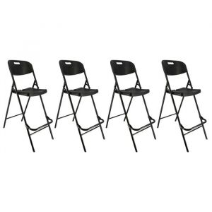 Oxeo - Lot de quatre chaises de bar pliantes noires - Ht 120cm - Chaises hautes pliantes - Cadre en acier - avec dossier et repose pied