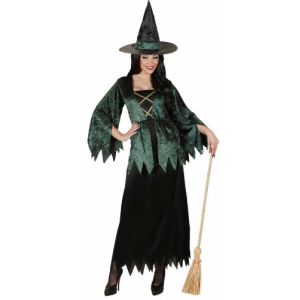 D&eacute;guisement sorci&egrave;re verte velours et noire femme Halloween