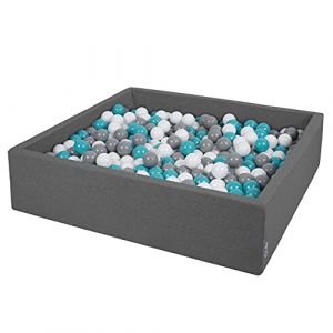 Piscine à Balles 120X30cm/200 Balles Grande Carré Pour Bébé, Fabriqué En ue, Gris Foncé: Gris-Blanc-Turquoise - gris foncé: gris-blanc-turquoise