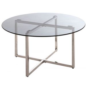 Image de Table d'appoint en inox et verre trempé - Diamètre 75 x Hauteur 45 cm -PEGANE-