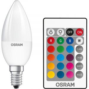Osram LED Star+ Classic B RGBW Lampe En Forme De Bougie Avec Base E14, Intensité Réglable Et Contrôle Des Couleurs Par Télécommande, Remplace 25 Watts, Blanc Chaud - 2700 Kelvin, Paquet De 12