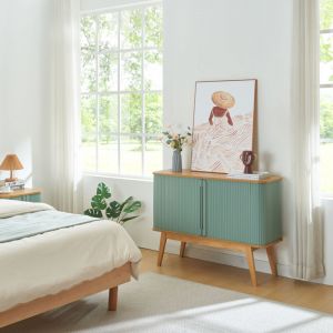 [en.casa] - Buffet Tysv&aelig;r bambou 110 x 40 x 80 cm naturel bleu