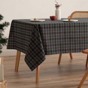 Nappe de Noël en coton jacquard carreaux bleu 140x200 cm