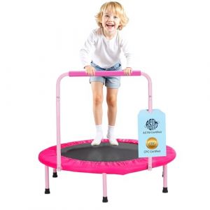 VEVOR Mini Trampoline Pliable pour Enfant, 955 x 750 mm, Fitness rebounder pour Tout-Petits avec poign&eacute;e, Cadeau d'anniversaire pour Enfants de 3 Ans et Plus, gar&ccedil;ons et Filles pour s'amuser, Rose