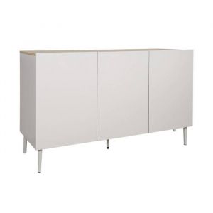 Buffet m&eacute;tal et d&eacute;cor bois 3 portes 120cm beige et naturel - Ashton