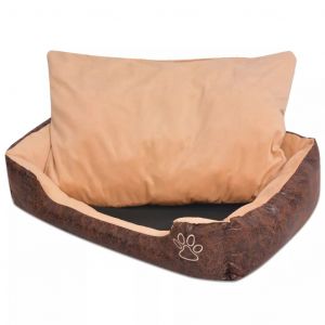 VidaXL Lit pour chiens avec coussin Cuir artificiel PU Taille M Marron