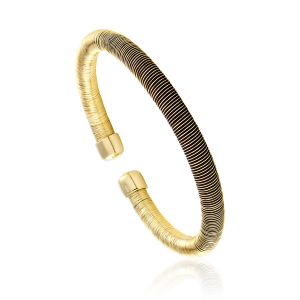 Cleor Bracelets Jonc en Argent 925/1000 Doré et Silicone Noir Femme Noir - Taille Unique