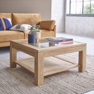 Image de Bois Dessus Bois Dessous Table basse vitrée en bois de teck 80 cm